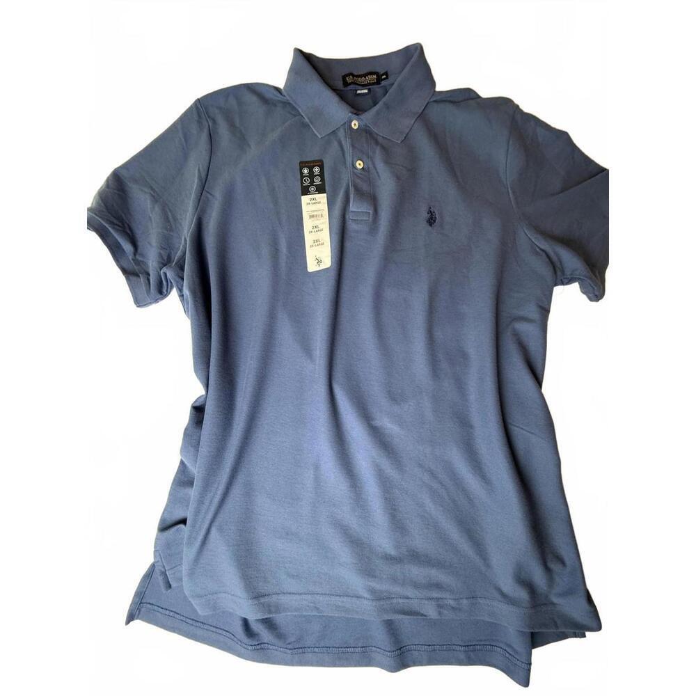 US Polo Assn Polo Shirt Mens 2XL Blue Performance Pique Golf Stretch Casual NWT - Picture 2 of 8